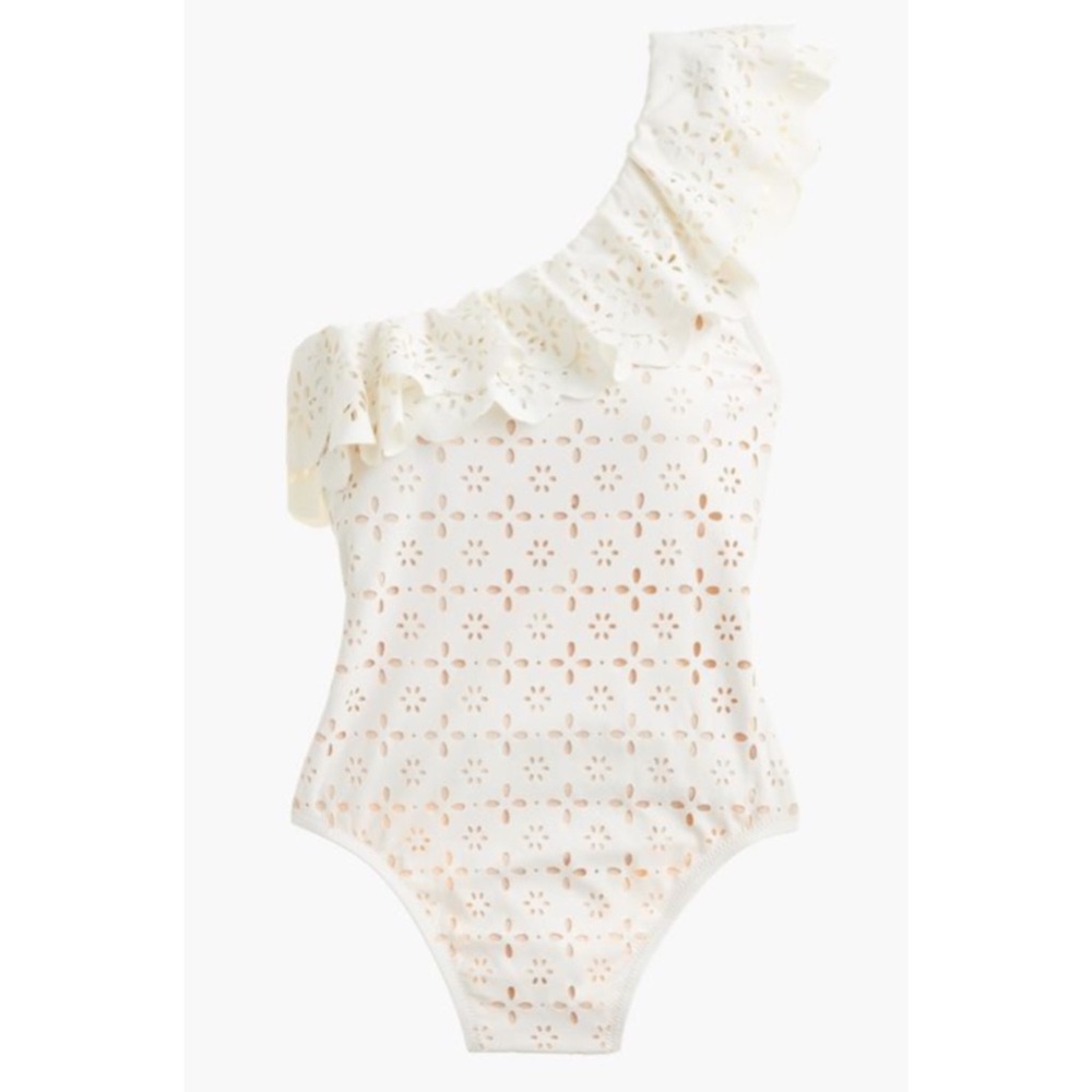 NWT J. Crew Ruffle One-Shoulder Eyelet Swimsuit